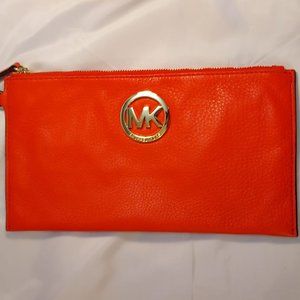Michael Kors Fulton Burnt Orange Leather Clutch Purse